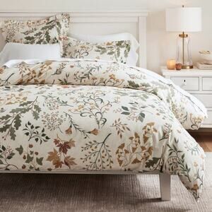 Pottery Barn Autumn Botanical Print Percale Duvet Cover Bedding Full Queen NEW